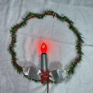 Vintage 40's/50's Lighted Wreath Brown Cloth Cord WORKS Christmas Holiday *see